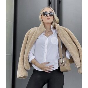 Italic Women's Sherpa Teddy Zip-Up Jacket Fawn size Large